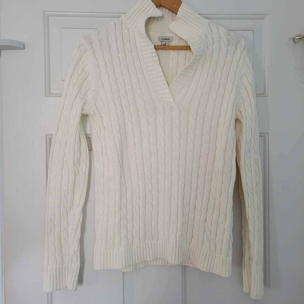 LL Bean Collared Cable Knit Sweater